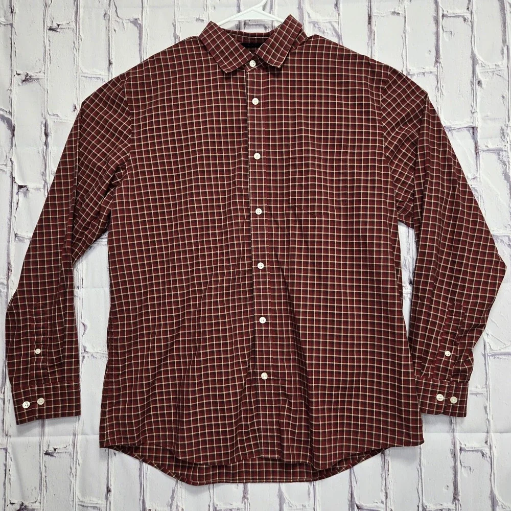 Banana Republic Slim Fit Dress Shirt Stretch Soft Cotton Men's Xlarge‎ Red Tan
